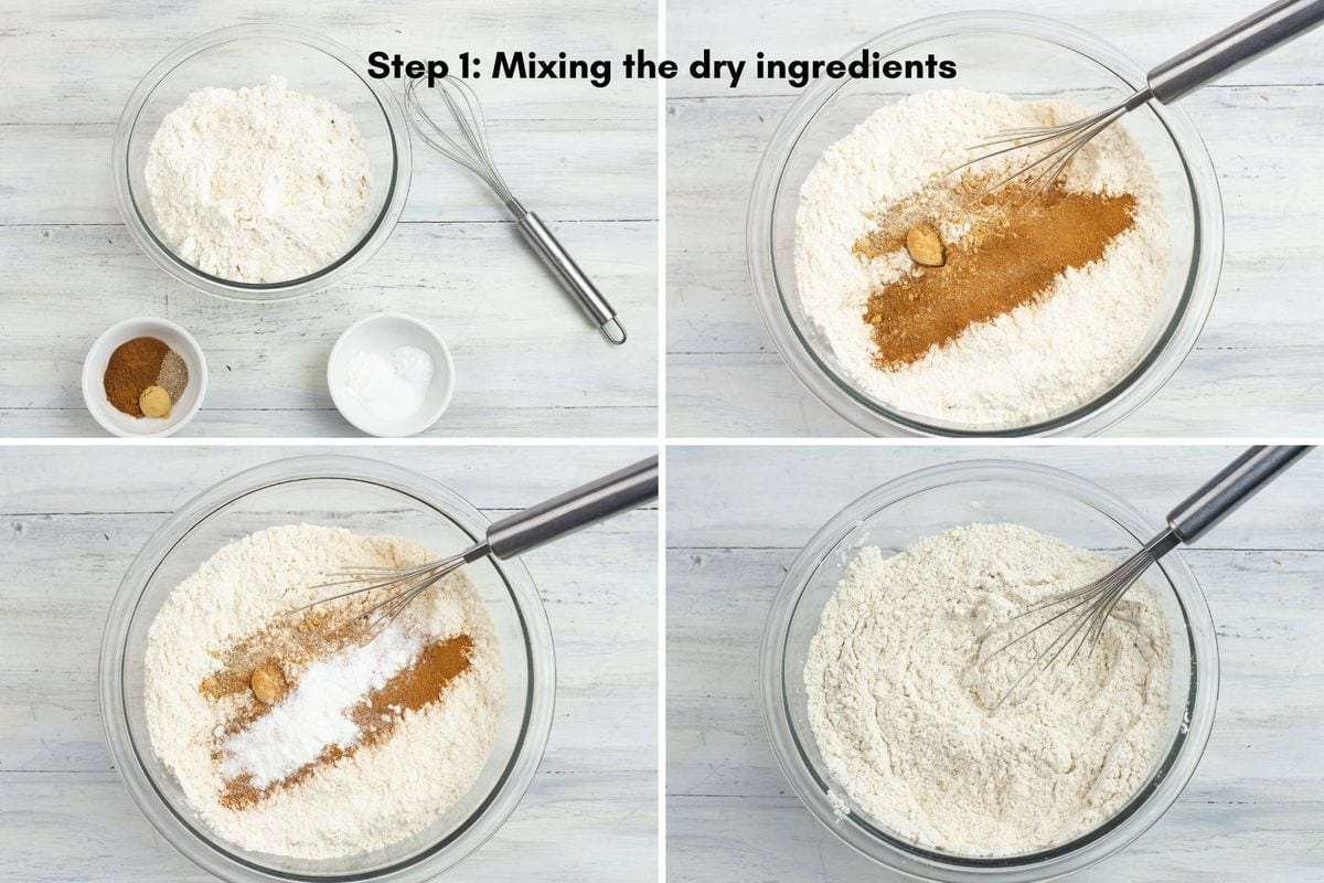 4 steps to mix dry ingredients for Lebkuchen.