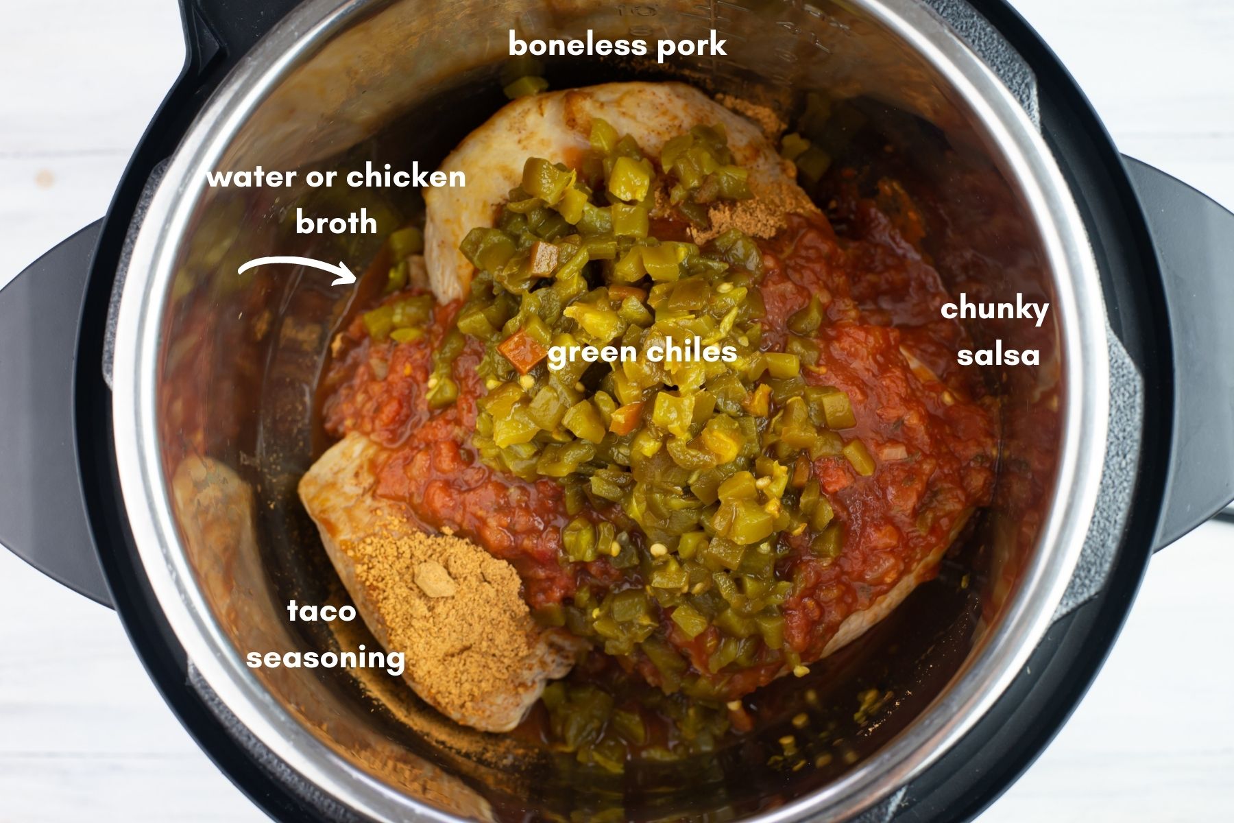 Spicy Shredded Pork Ingredients inside the Instant Pot before pressure cooking