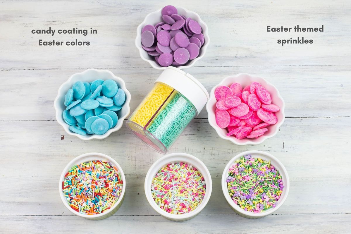 Examples of what you can use to decorate Easter themed cake balls.