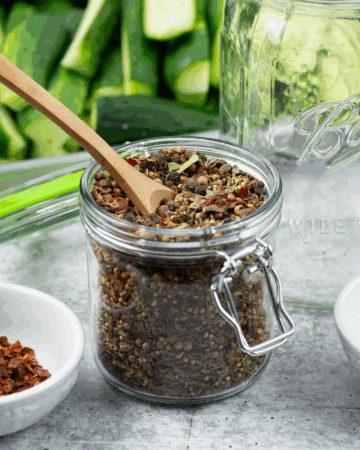Gourmet Pickling Spice blend in a open jar.