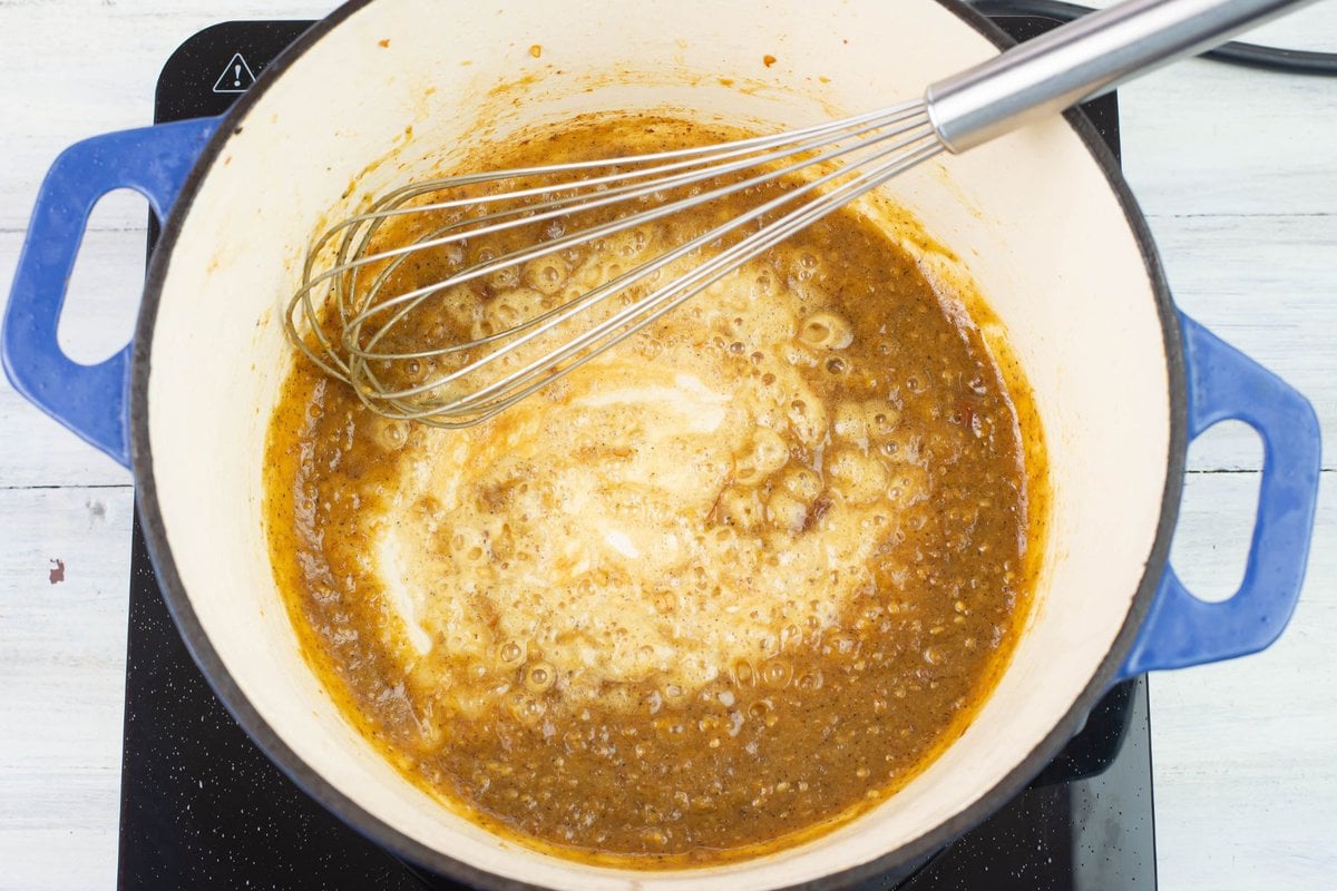 Cooking a roux in a hot pan.