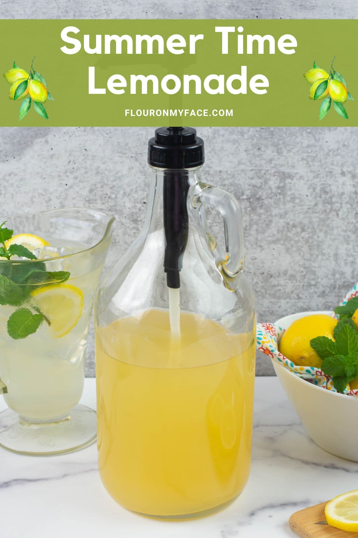 Pump bottle filled with lemonade concentrate.