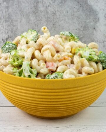 Buttermilk Ranch Medley Pasta Salad in a large gold serving bowl.