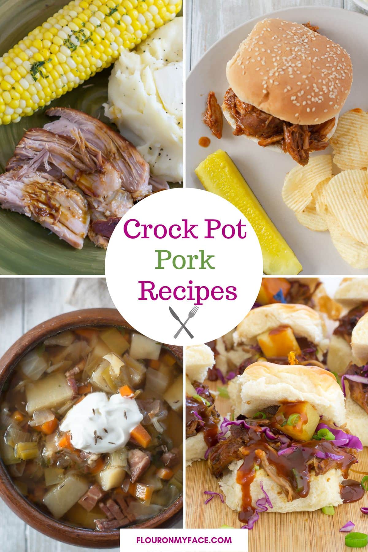 Large collage image of Crock Pot Pork Recipes.
