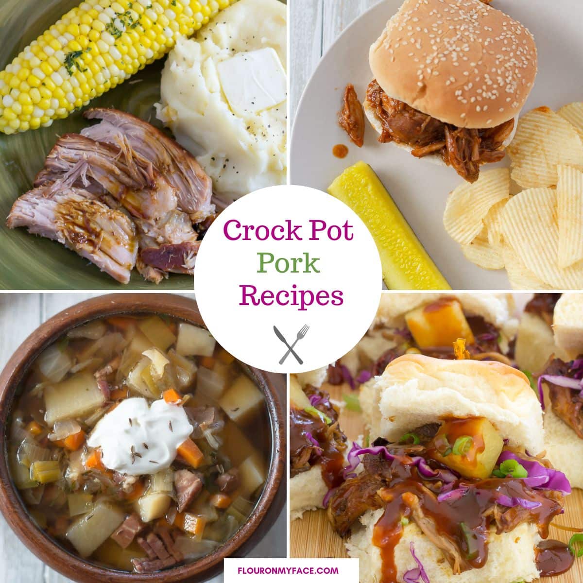 Small collage photo of crock pot pork recipes.