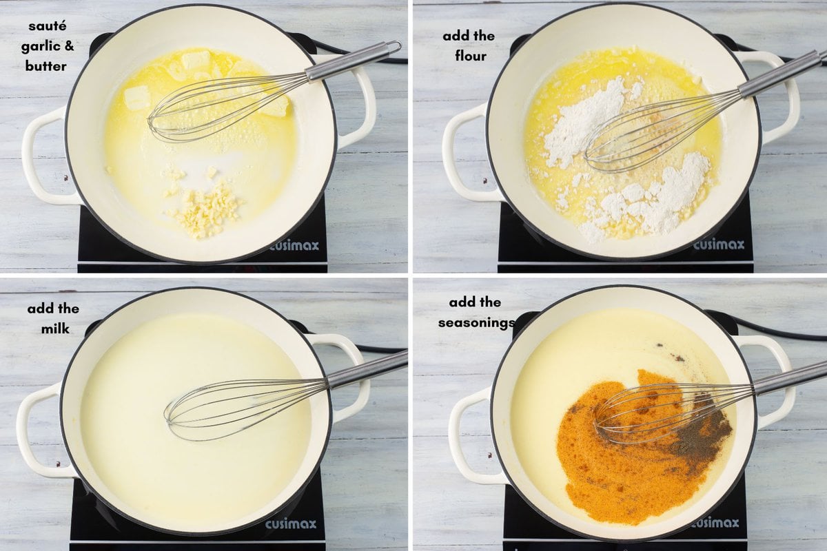 4 Step by step directions showing how to make spicy alfredo sauce.