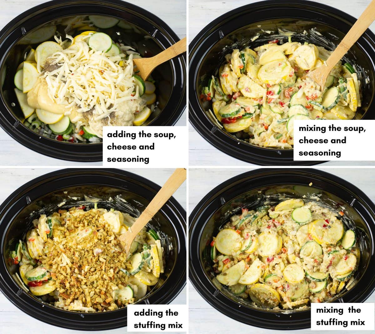 Mixing the crock pot casserole ingredients in 4 steps with photos.