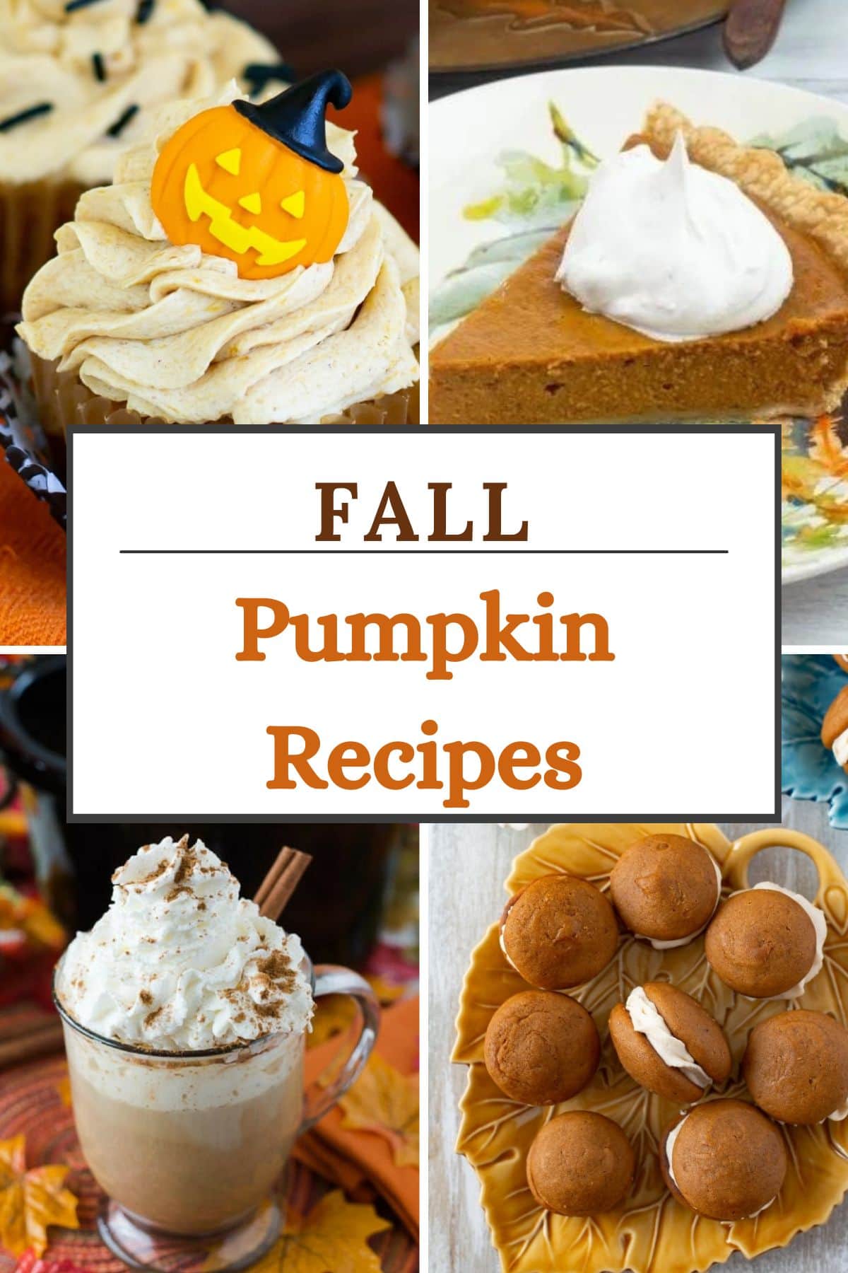 Long vertical collage image of fall pumpkin recipes.