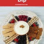 Long vertical image of a Cheesecake dip platter.