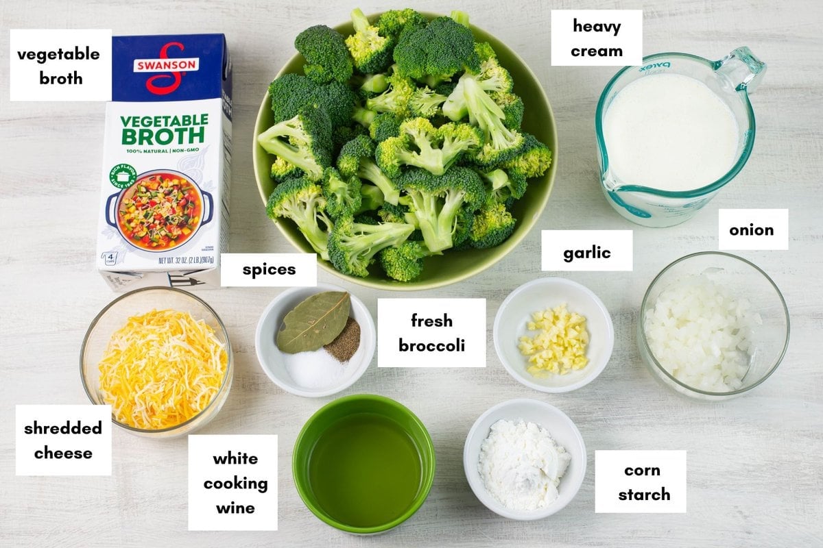 Premeasured cream of broccoli soup ingredients.
