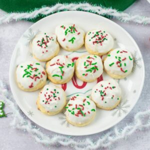 Italian Christmas Cookies on a holiday plate.