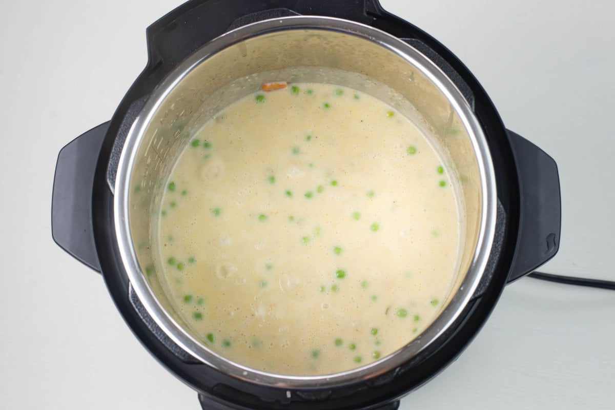 The thicken chicken a la king sauce in the inner pot.