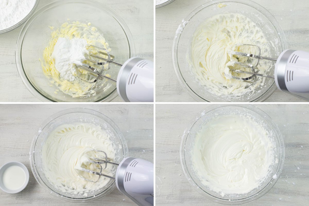 Beating Italian cookie frosting ingredients in a bowl.