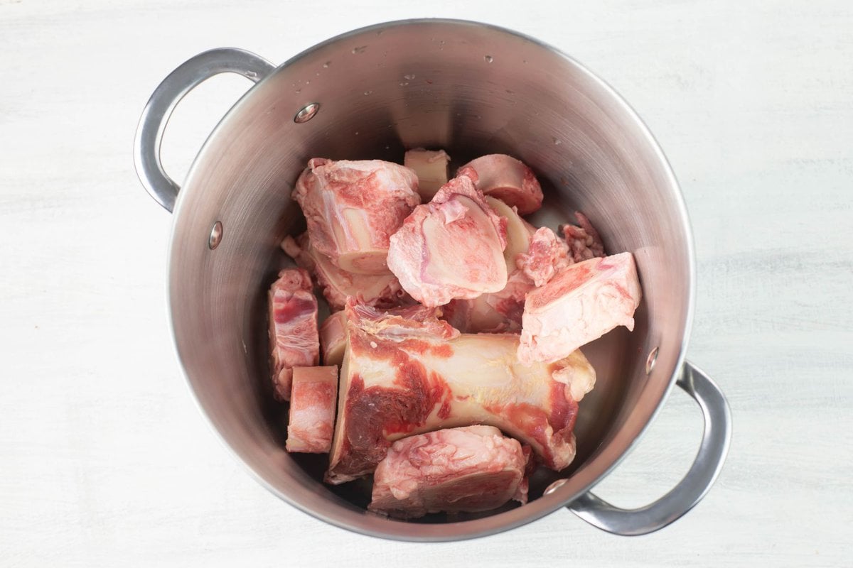 Beef broth bones in a large stock pot.
