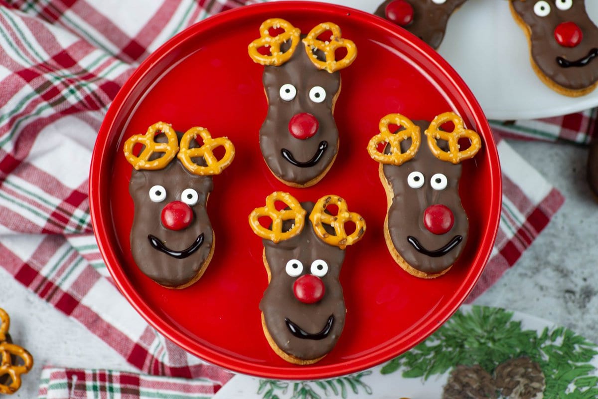 Closeup image easy Reindeer Christmas Cookies.