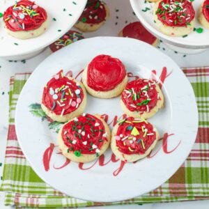 Pillsbury Funfetti Christmas cookies on a holiday plate.