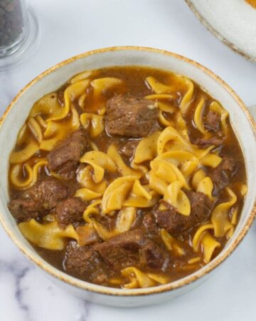 Instant Pot Beef and Noodles in a bowl.