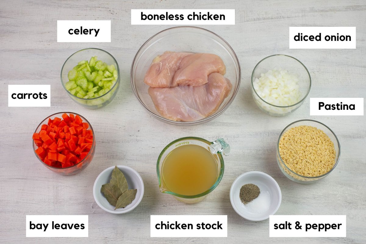 Measure crock pot chicken pastina soup ingredients.