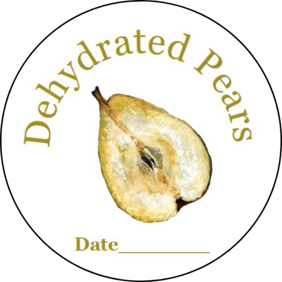 Preview of Dehydrated Pears round label.