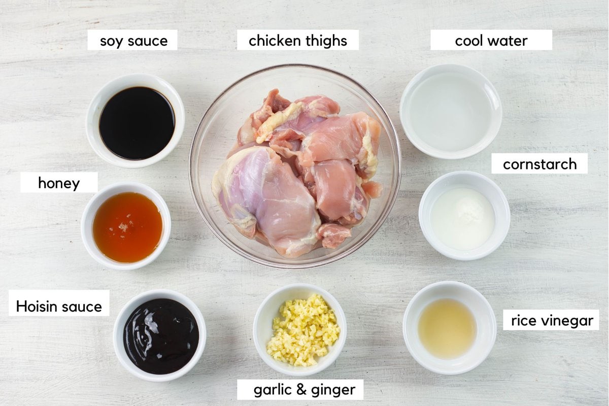 Instant Pot Hoisin Chicken ingredients premeasured.