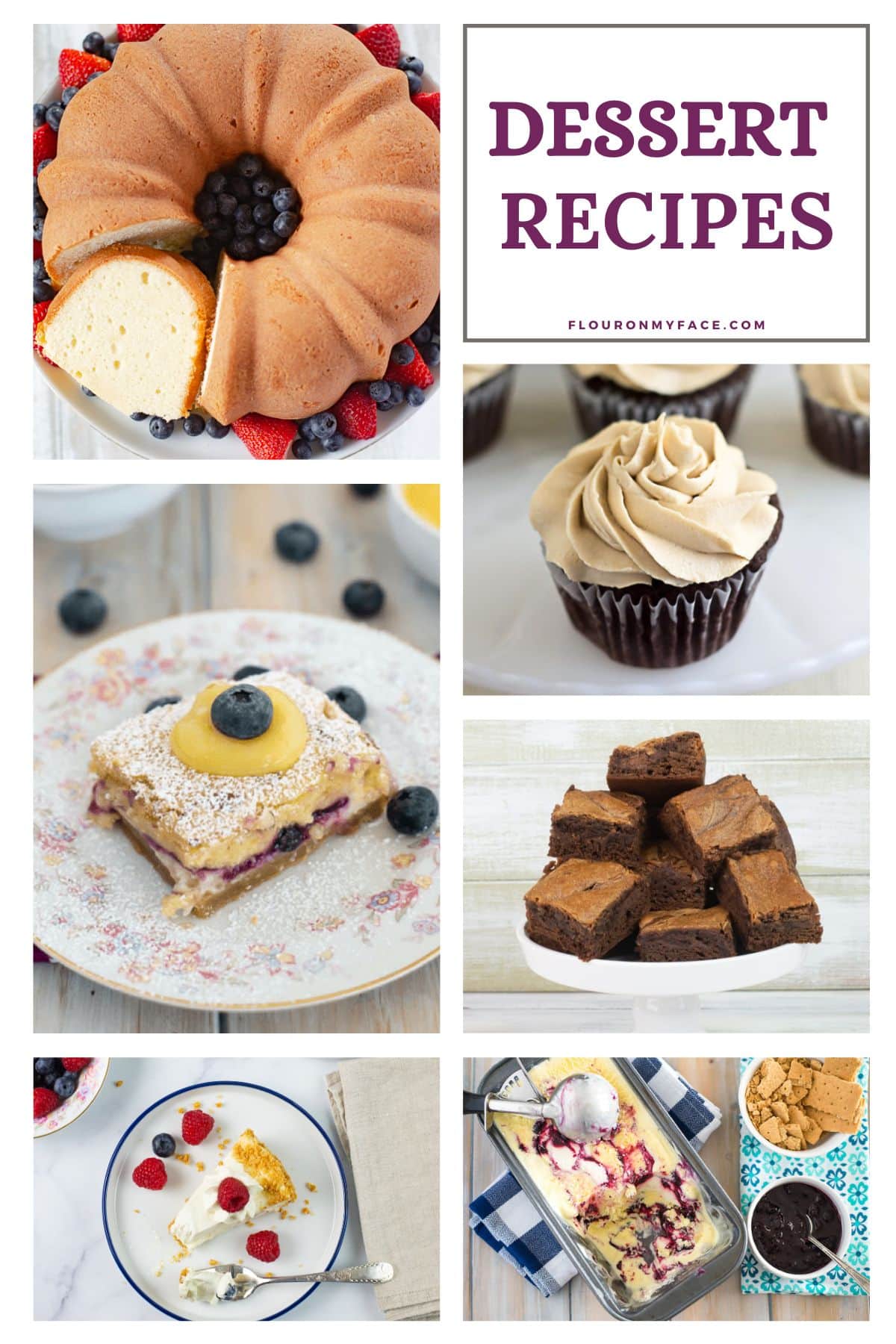 6 image collage with previews of 6 dessert recipes.