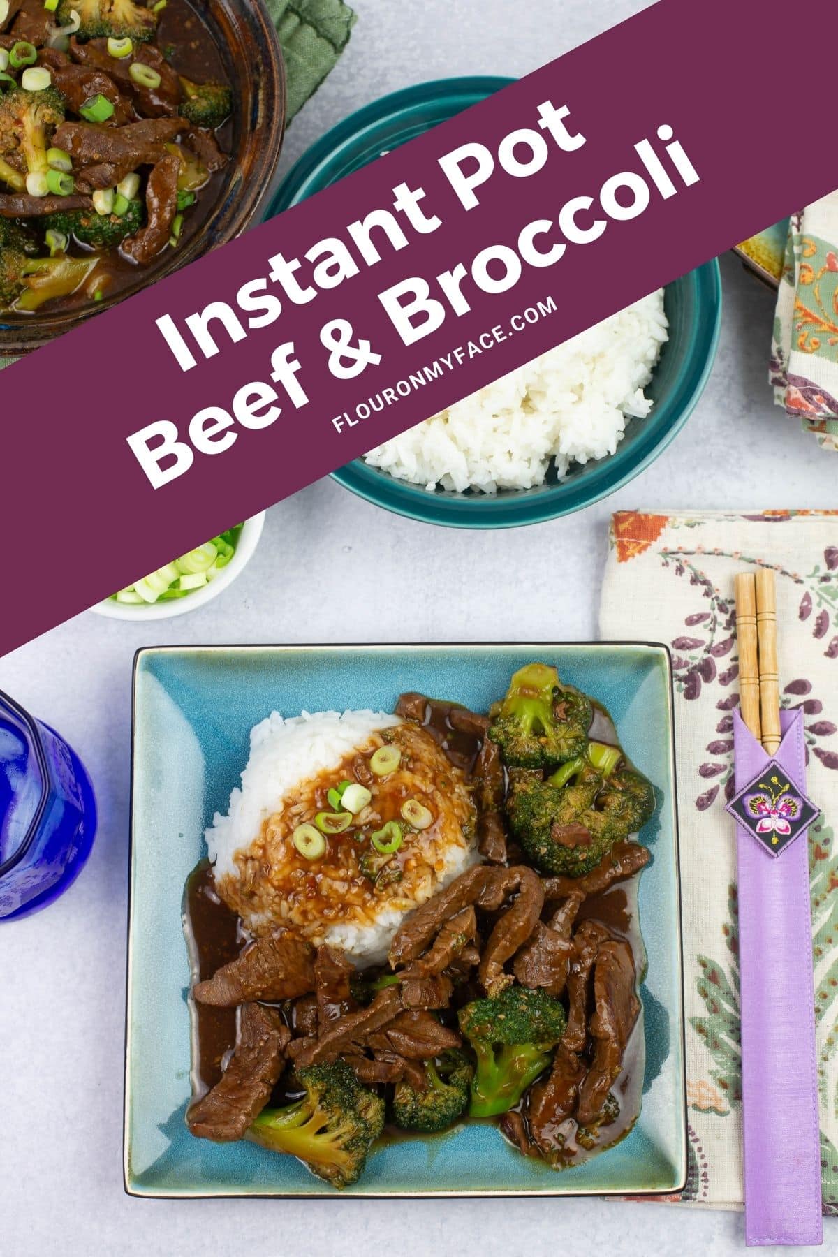 Image of Instant Pot Beef and Broccoli served with a bed of rice.