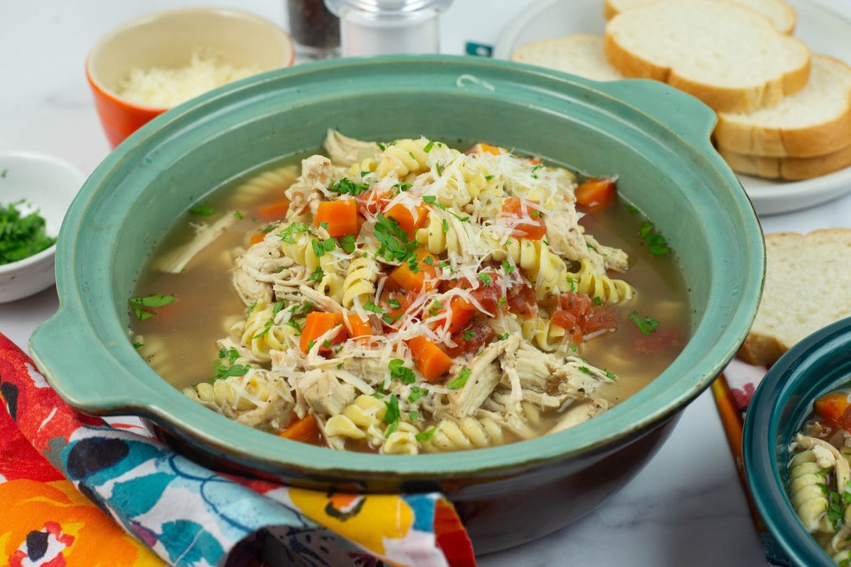 Italian Noodle Chicken Soup in a large serving bowl.