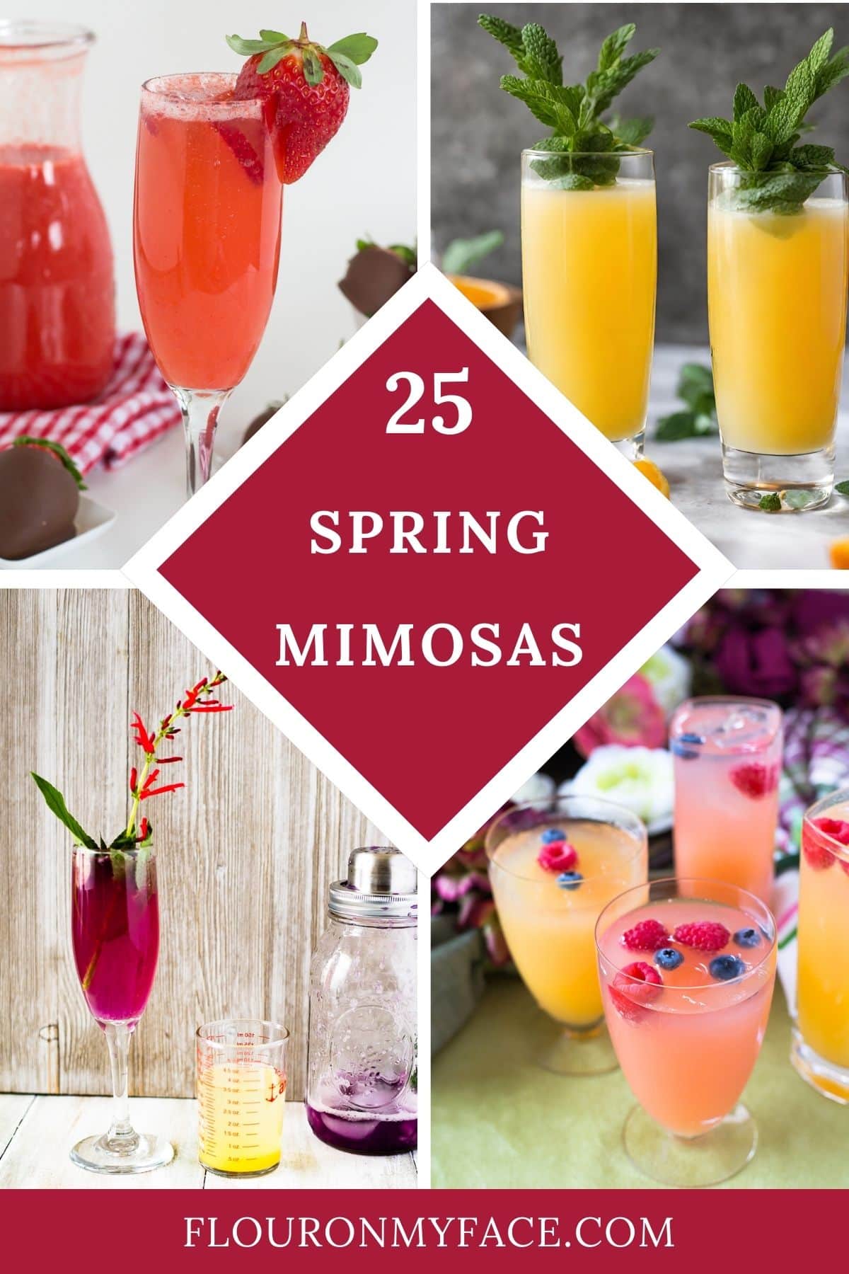 Long vertical collage image of 4 Mimosa recipes.