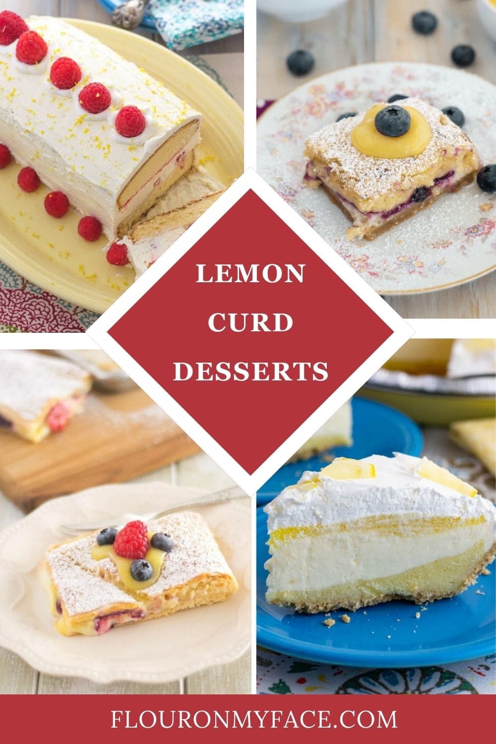 Long pin image collage of 4 lemon curd recipes.