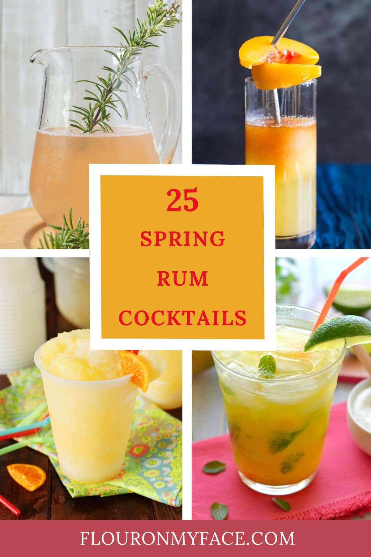 Large vertical preview image of 4 Spring Rum cocktail recipes.