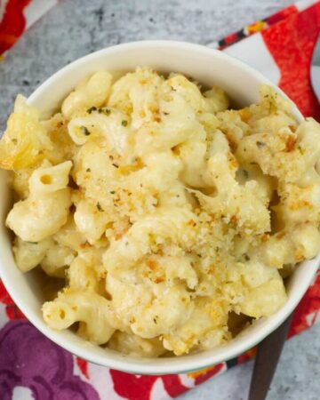 Million Dollar Mac and Cheese served in a small small bowl.