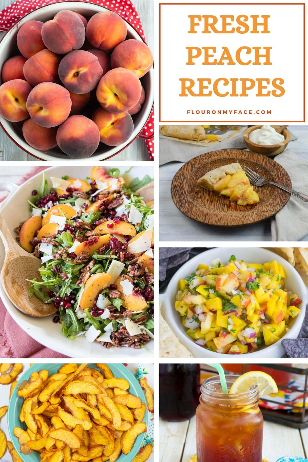 Fresh Peach recipes collage with some of the recipes.