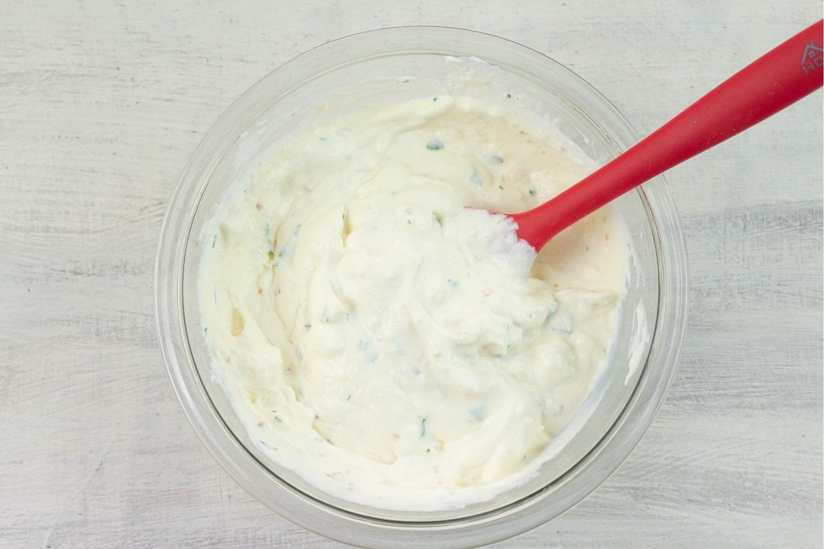 Cheeses combined in a bowl for baked ziti.