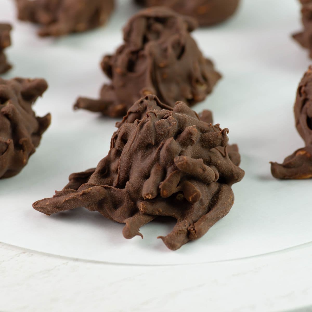 Closeup of a cookie after the chocolate has hardened.