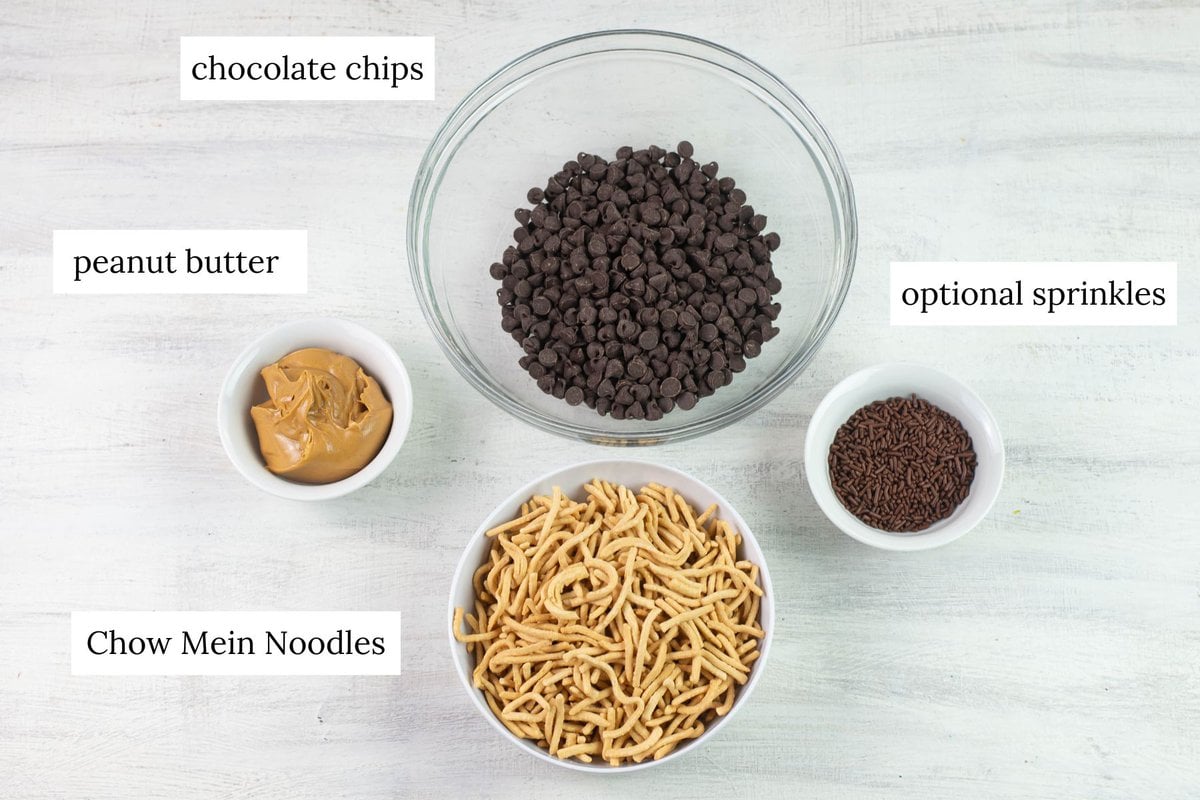 Premeasured ingredients to make chocolate haystacks.