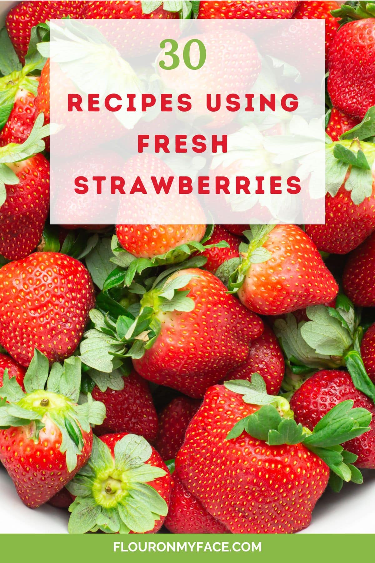 Large closeup Pinable image of fresh strawberries.