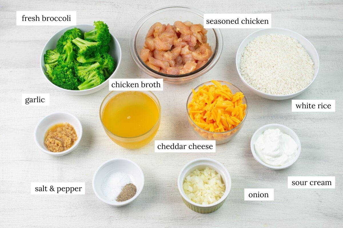 Prepared recipe ingredients in bowls.