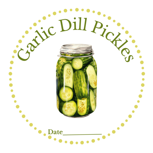 Preview of a single garlic dill canning label.