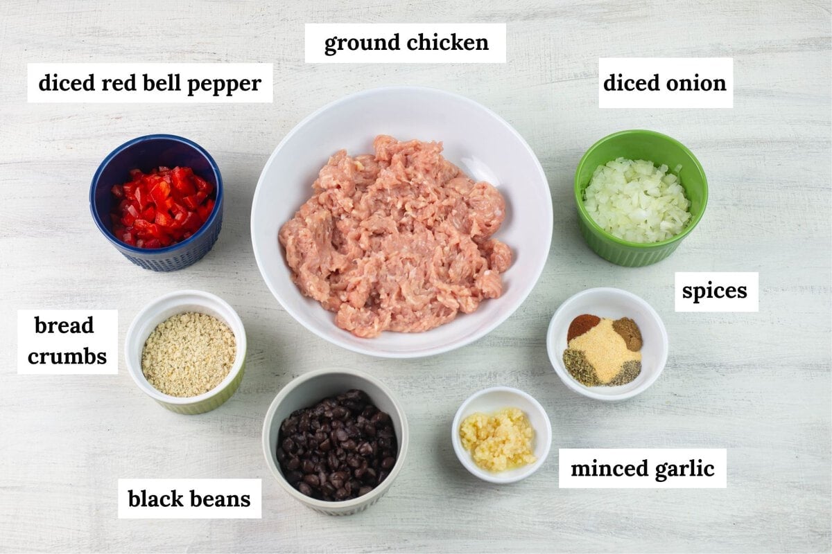 Premeasured chicken burger ingredients.