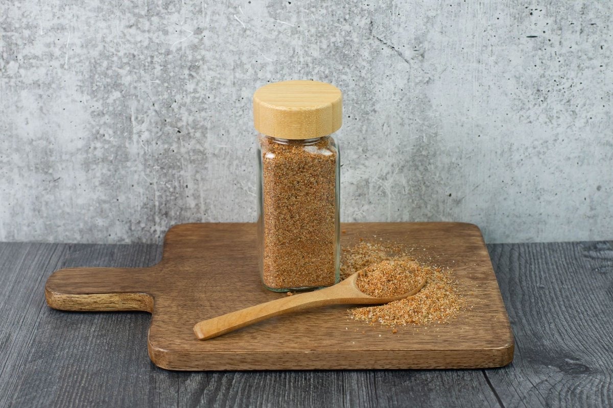 Spice jar of all purpose pork seasoning.