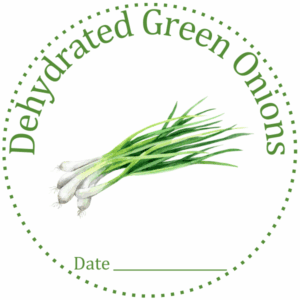 Preview of round canning label for dehydrated green onions.