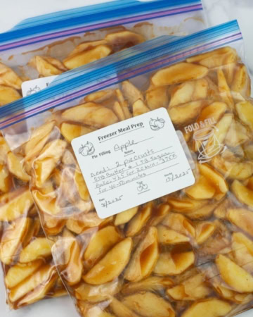 Apple Pie filling in freezer bags.