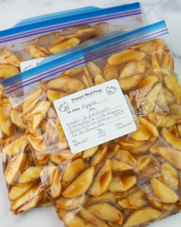 Apple Pie filling in freezer bags.