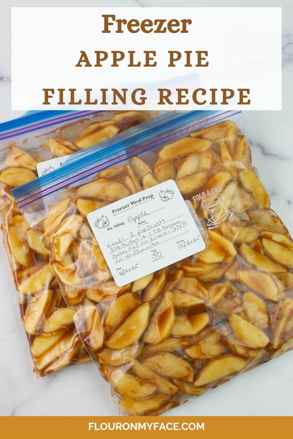 Pinterest image for freezer meal apple pie filling recipe.