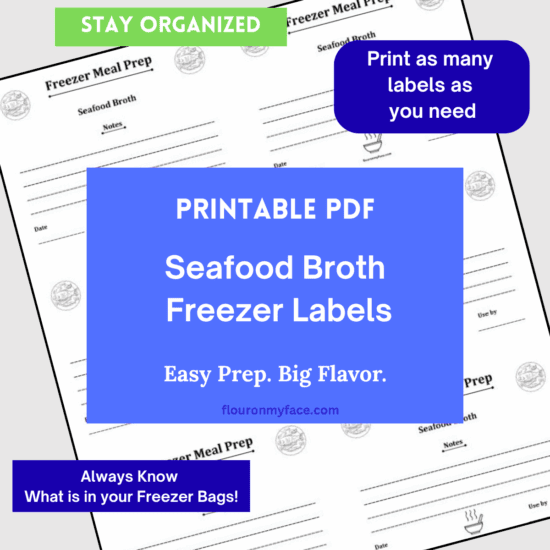 Seafood Broth freezer labels product preview.