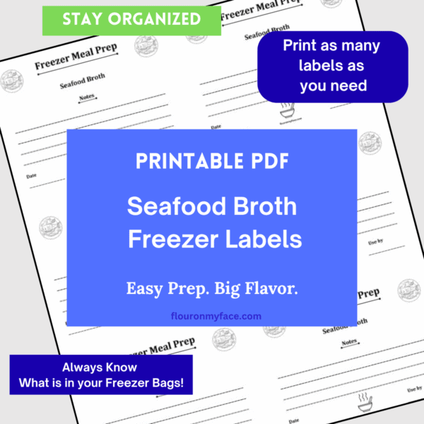 Seafood Broth freezer labels product preview.