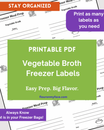 Vegetable broth freezer meal labels preview image.