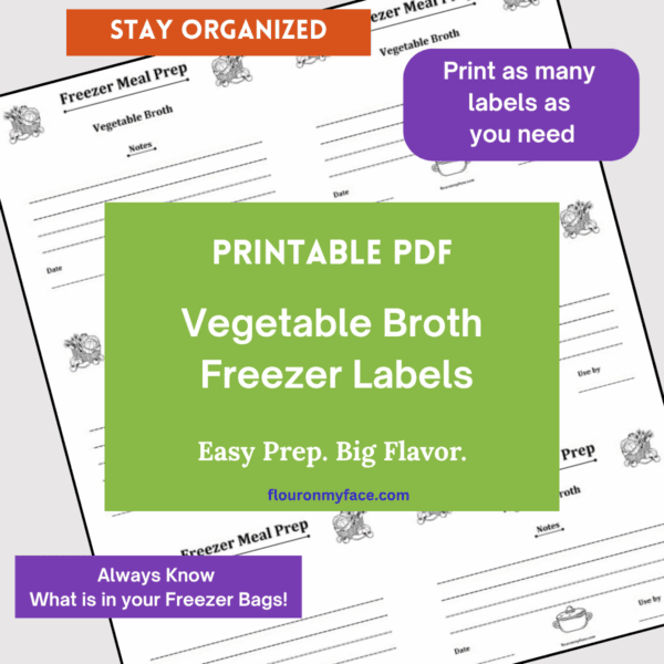 Vegetable broth freezer meal labels preview image.