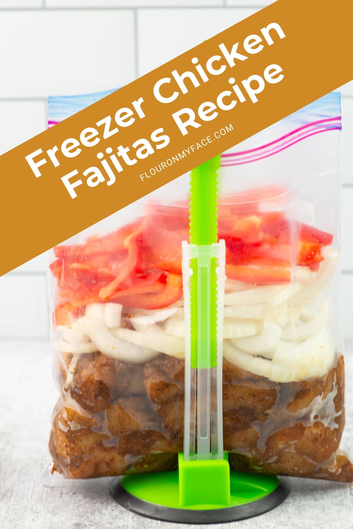 Vertical Pinterest Image for Freezer Chicken Fajitas Meal Kit.