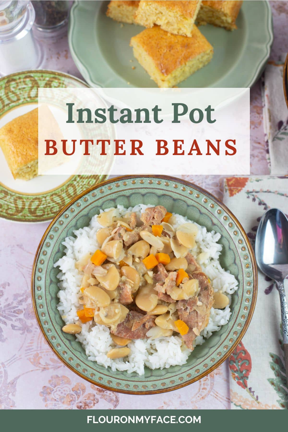 Vertical Pinterest image of the cooked bean recipe.